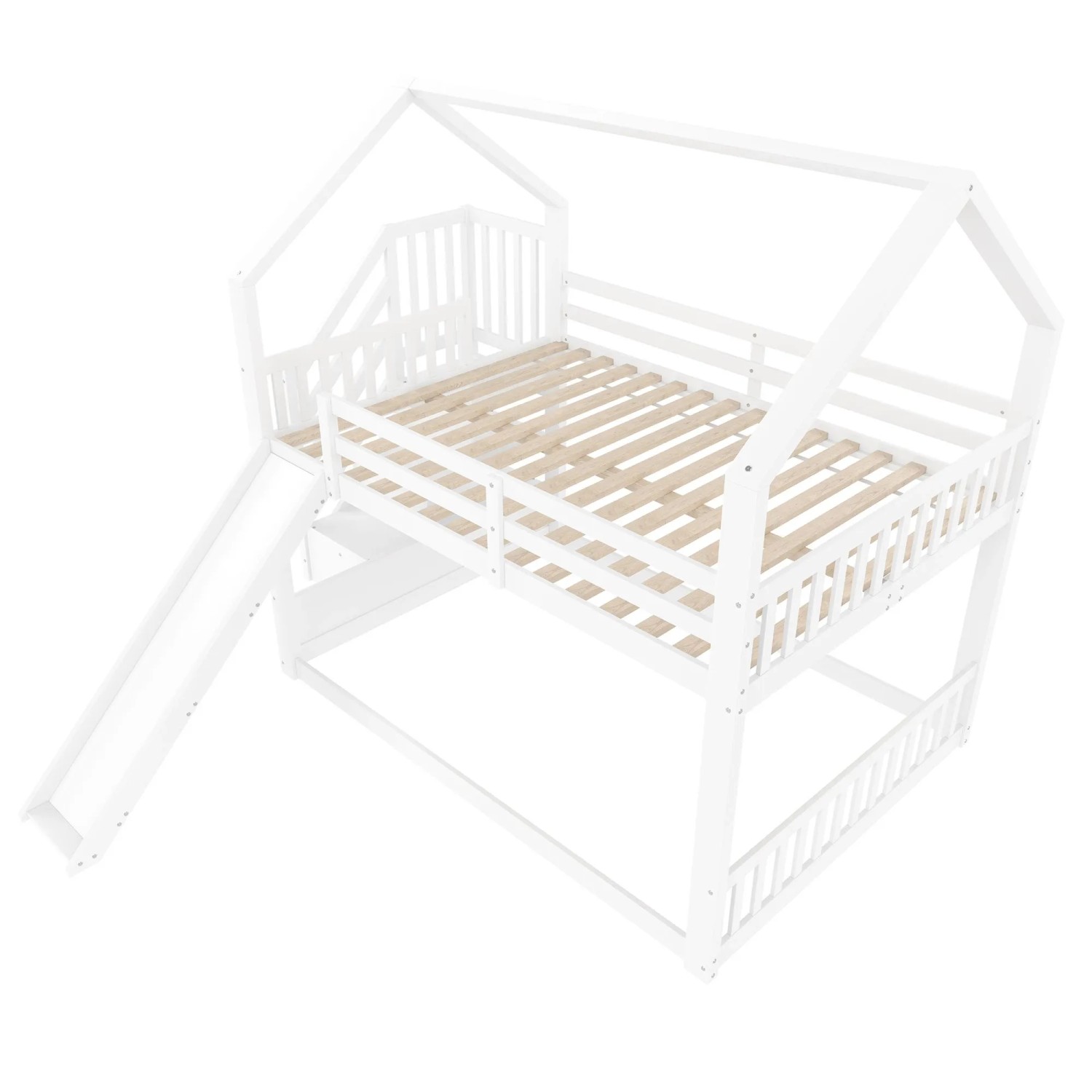 okwish Kinderbett 140×200 Etagenbett mit Stauraumtreppe und Rutsche ohne Matratze