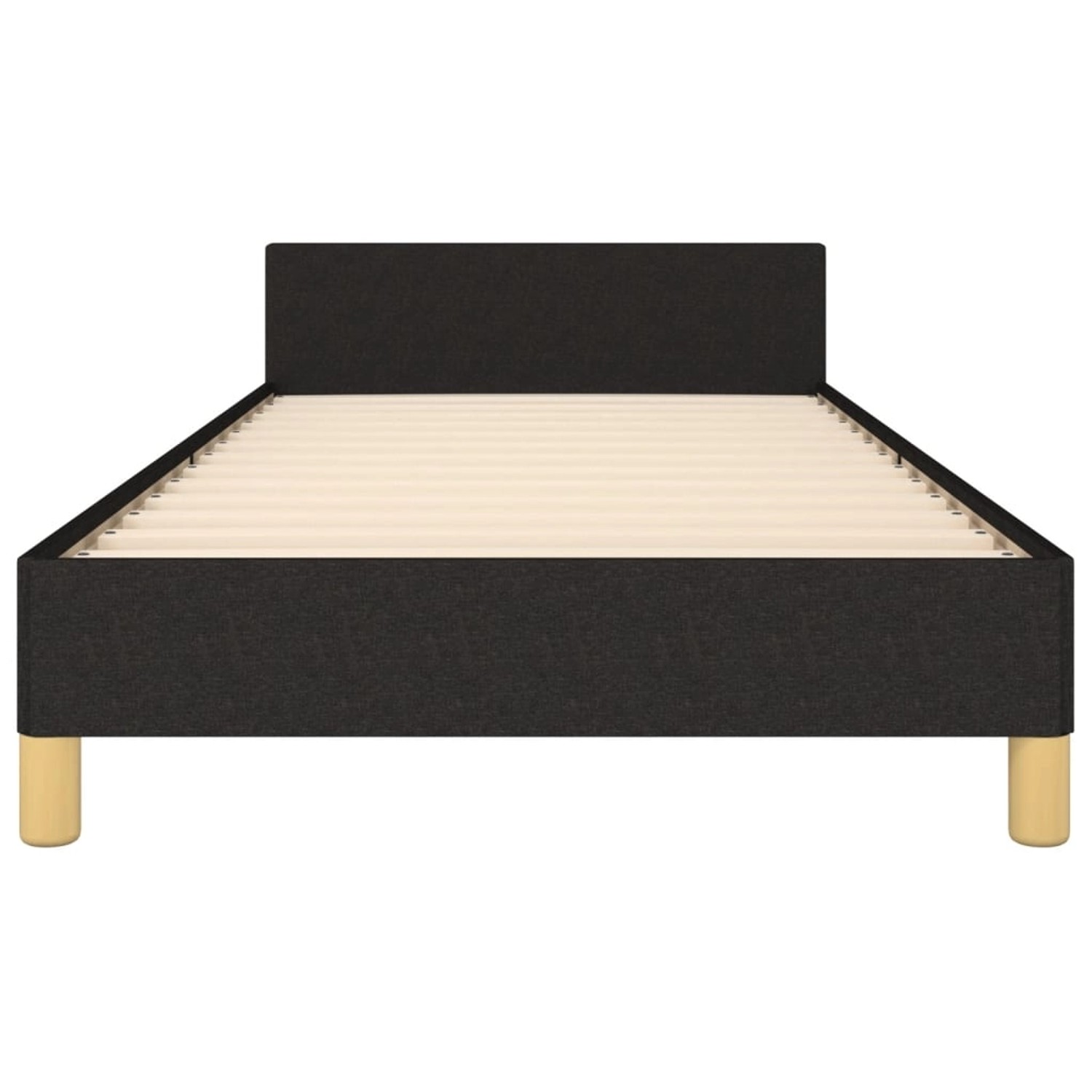 Schwarzes Stoff-Bettgestell 80x200 cm mit Kopfteil für Schlafzimmer.