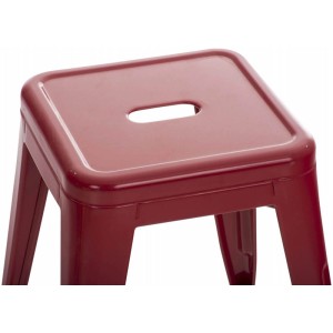 Roter Metallhocker Armin mit quadratischer Sitzfläche und Schlitz. Robuster, stapelbarer Hocker aus Metall.