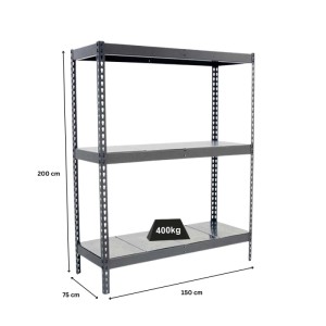 Graues PROREGAL Schwerlastregal Metal Yeti Three, 200x150x75 cm, Fachlast 400 kg.