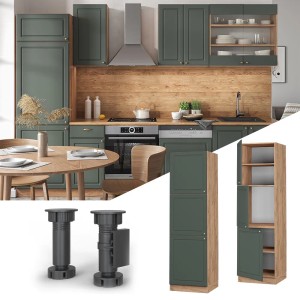 Vicco Herdumbauschrank Fame-Line, grün-gold/Eiche, 60cm, Landhausstil. Küchenschrank für Einbauherd.