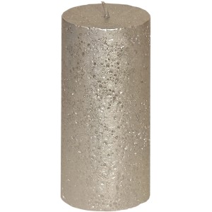 Stumpenkerze Glanz-Nordic Silber, Ø 58x120mm, lackierte Echtwachs Kerze für Innen, Brenndauer 31 Stunden
