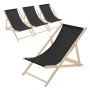 4er Set klappbare, schwarze Holz-Liegestühle von ECD Germany für Garten, Balkon oder Strand.