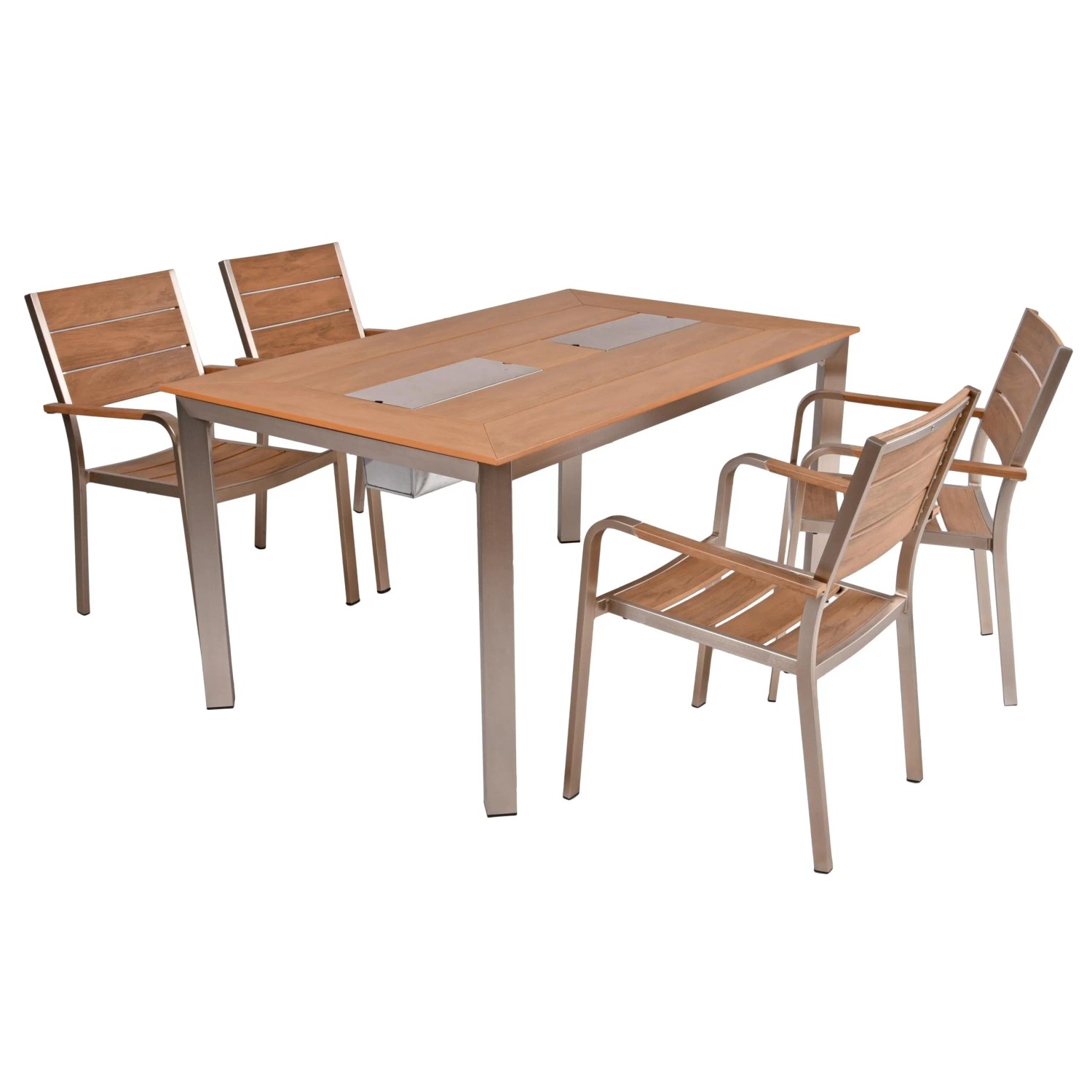 DELUKE Gartenmöbel Set FRANK 5-tlg. Kunststoff Braun Gartenmöbel-Set Gartengarnitur Garten-Essgruppe Stapelstühle Esstisch