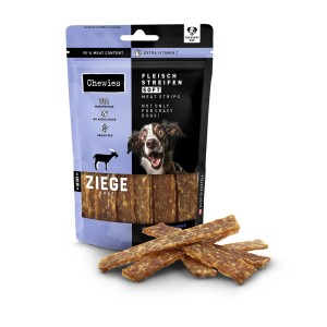 Chewies Fleischstreifen Soft Mini Ziege, 70g. Hunde-Kaustreifen mit Ziegenfleisch, ideal für Welpen und Senioren.