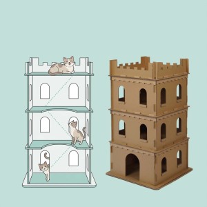Braune Relaxdays Katzenburg aus Pappe, 3 Etagen, XL. Ideal als Katzenhaus zum Bemalen und Spielen.