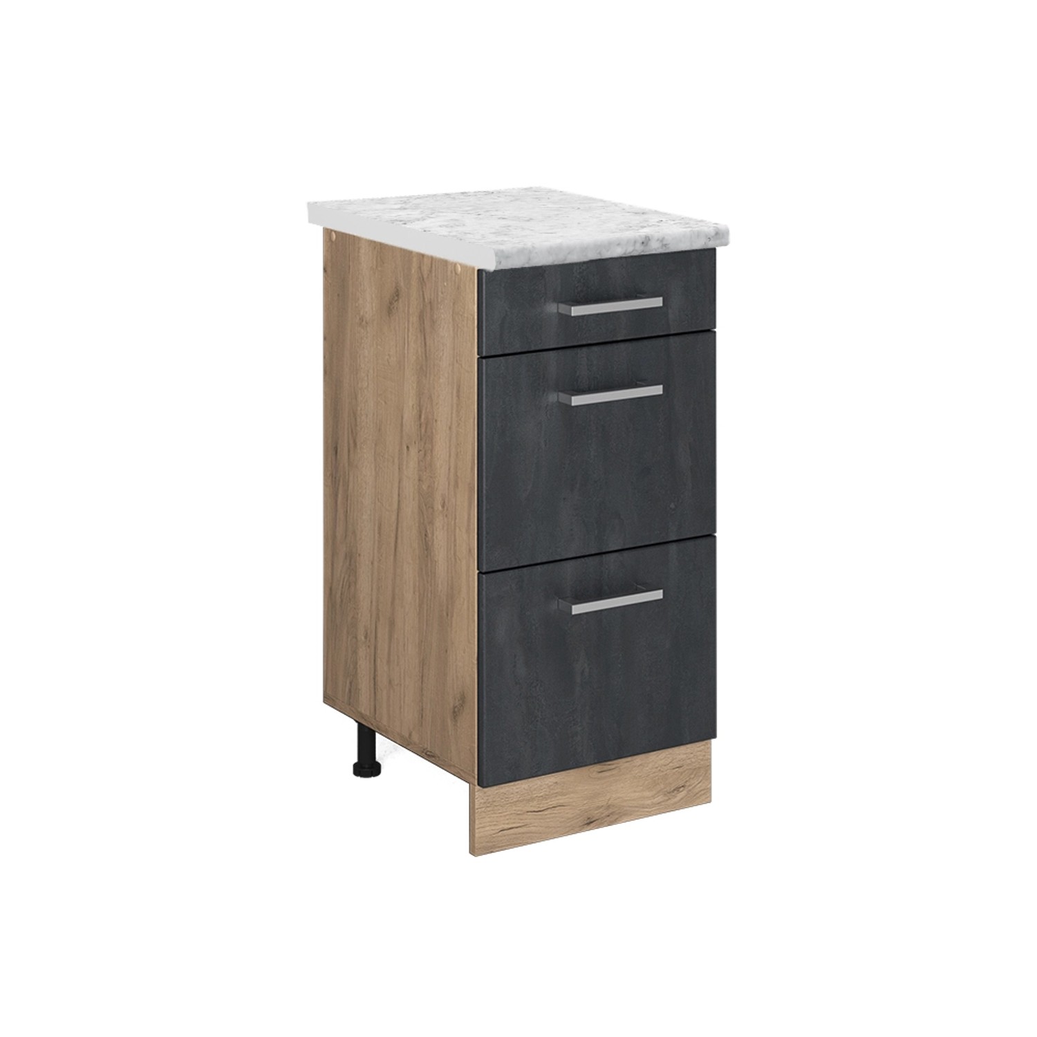 Vicco Küchenunterschrank R-Line Schubladenschrank für die Küche Schwarz Beton 40 cm AP Marmor mit Goldkraft Eiche Korpus