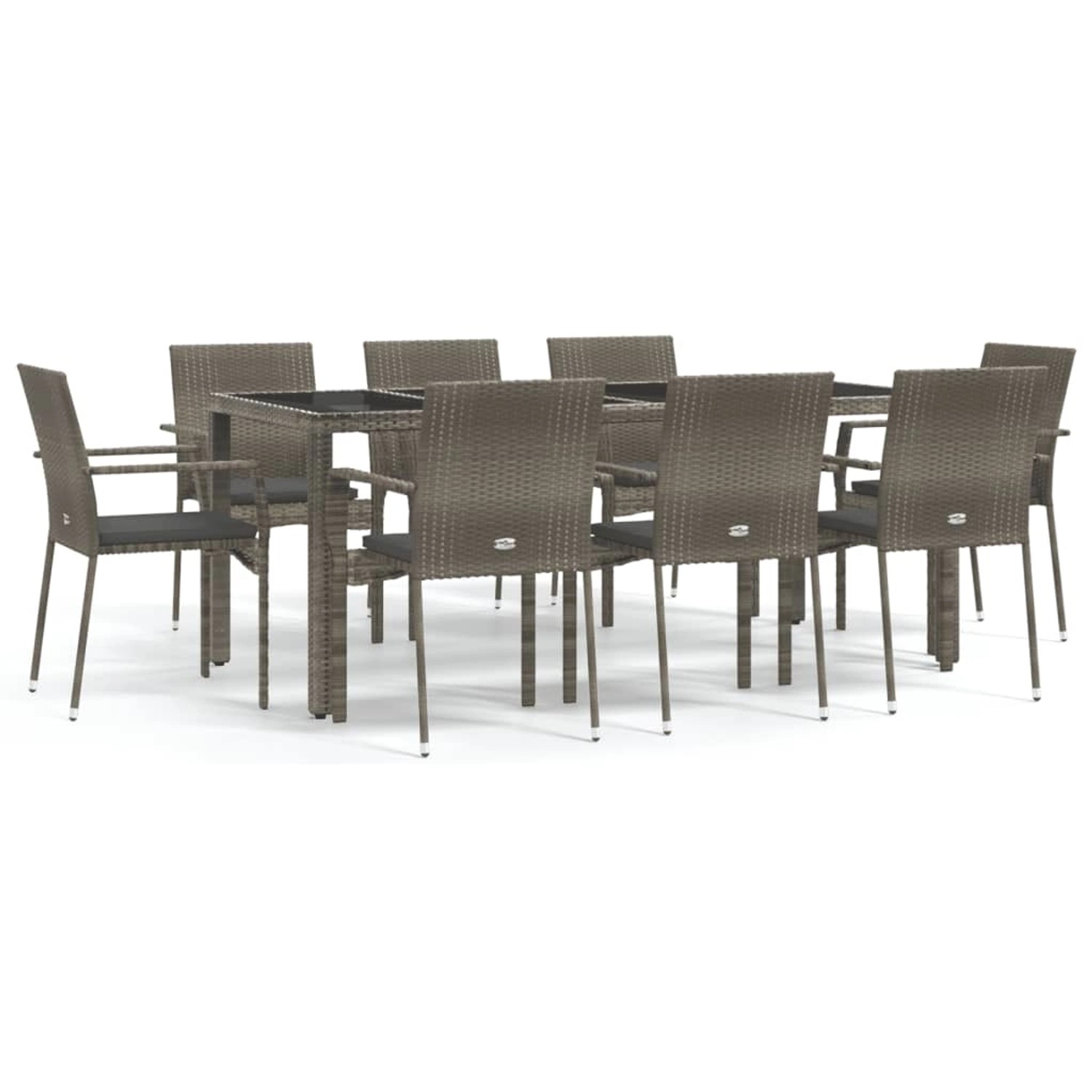 vidaXL 9-Tlg Garten-Essgruppe mit Kissen Grau Poly Rattan 3184986