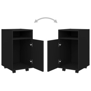 Schwarzer vidaXL Beistellschrank mit Rollen, Tür links oder rechts montierbar, 33x38x60 cm.