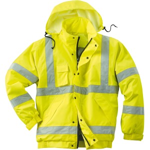 Gelber Warnschutz-Blouson Basic Gr. XXL mit Kapuze und Reflektoren für gute Sichtbarkeit.