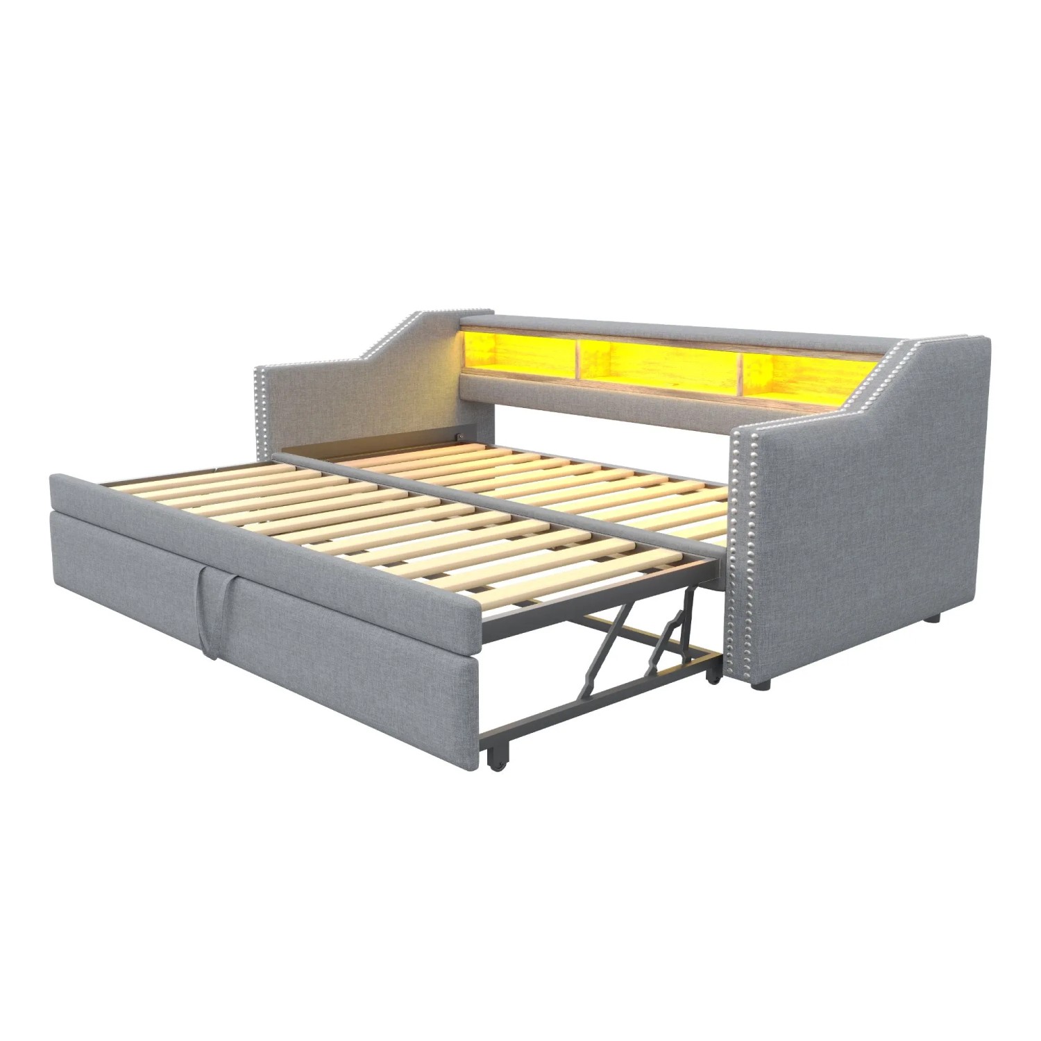 Merax Schlafsofa 90/180x190cm LED USB Stauraum Hellgrau