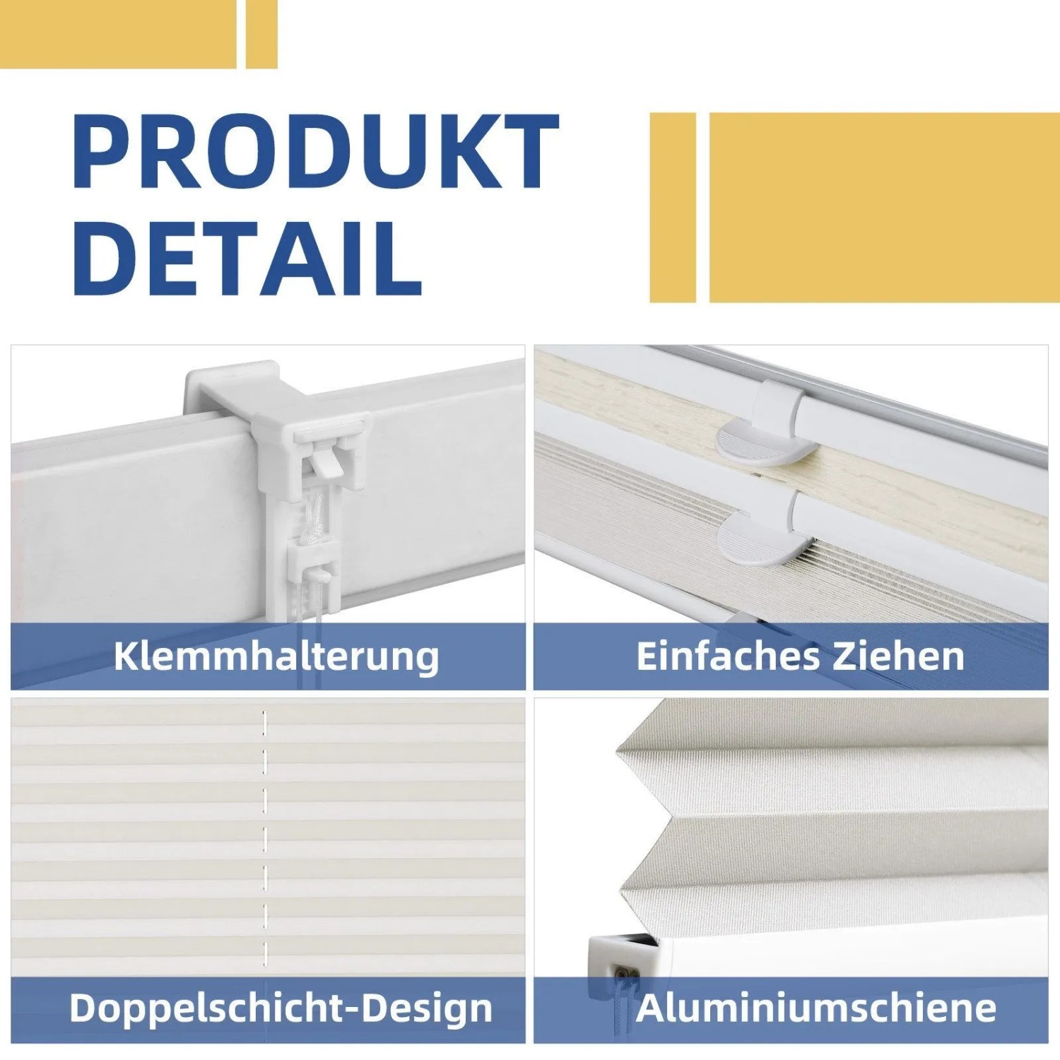 Detailansicht: Sekey Doppelplissee Day&Night, beige, mit Klemmhalterung, einfacher Bedienung und Aluminiumschienen.