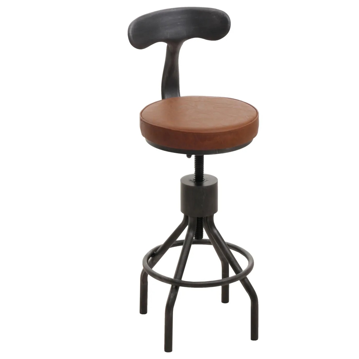 2er-Set braune Barhocker N22 im Industrie-Design mit Rückenlehne, höhenverstellbar.