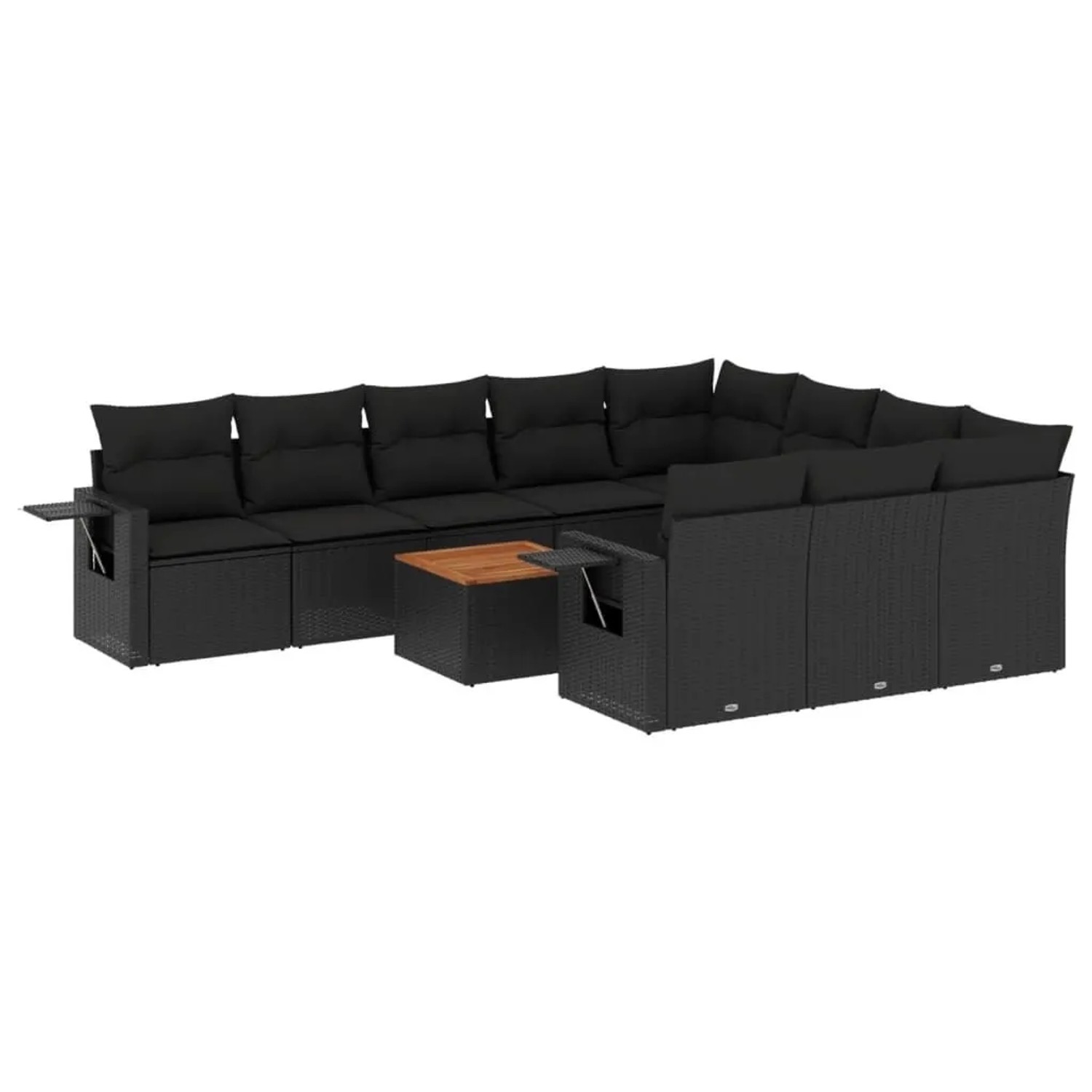 vidaXL 11-Tlg Garten-Sofagarnitur mit Kissen Schwarz Poly Rattan 3224739