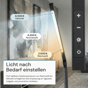 Dimmbare LUXULA LED Klemmleuchte in Schwarz mit Farbwahl und Touch-Bedienung. Tischlampe für Schreibtisch.