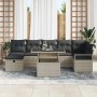 Hellgraues 8-tlg. vidaXL Garten-Sofa-Set aus Poly Rattan mit Tisch und Kissen.
