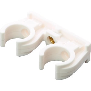 Doppelter Rohrclip Ø 22 mm, 10er-Set, aus Kunststoff für zwei Rohre nebeneinander.