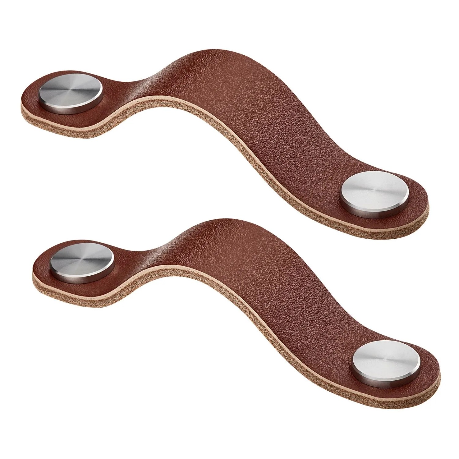 SOTECH Möbelgriff OSTERNAS BA 96 mm Dunkelbraun Echtes Rindsleder mit Schraubknöpfen Aus Echtem Gebürsteten Edelstahl