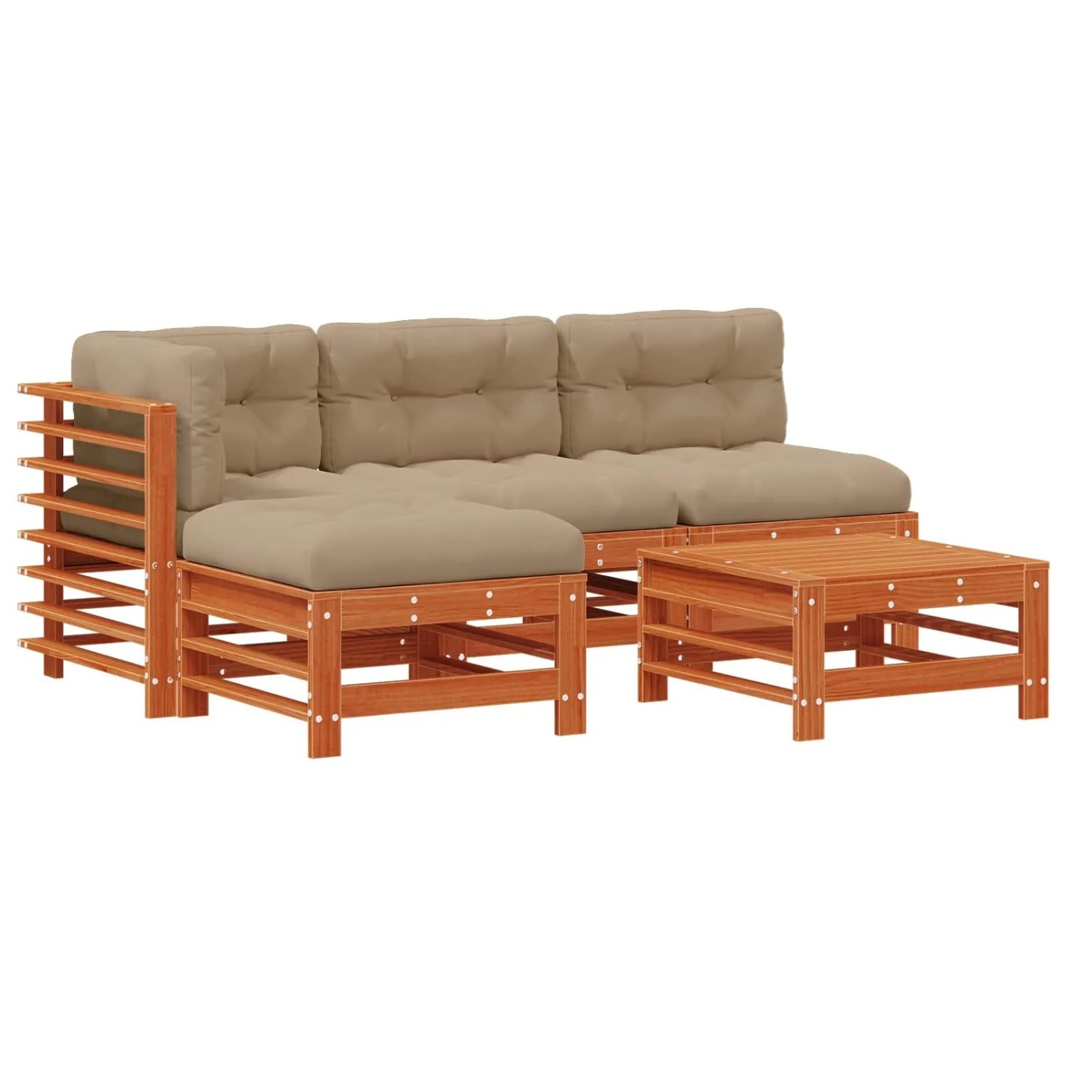 vidaXL Garten-Lounge-Set 5-Tlg Wachsbraun Massives Kiefernholz 3418074