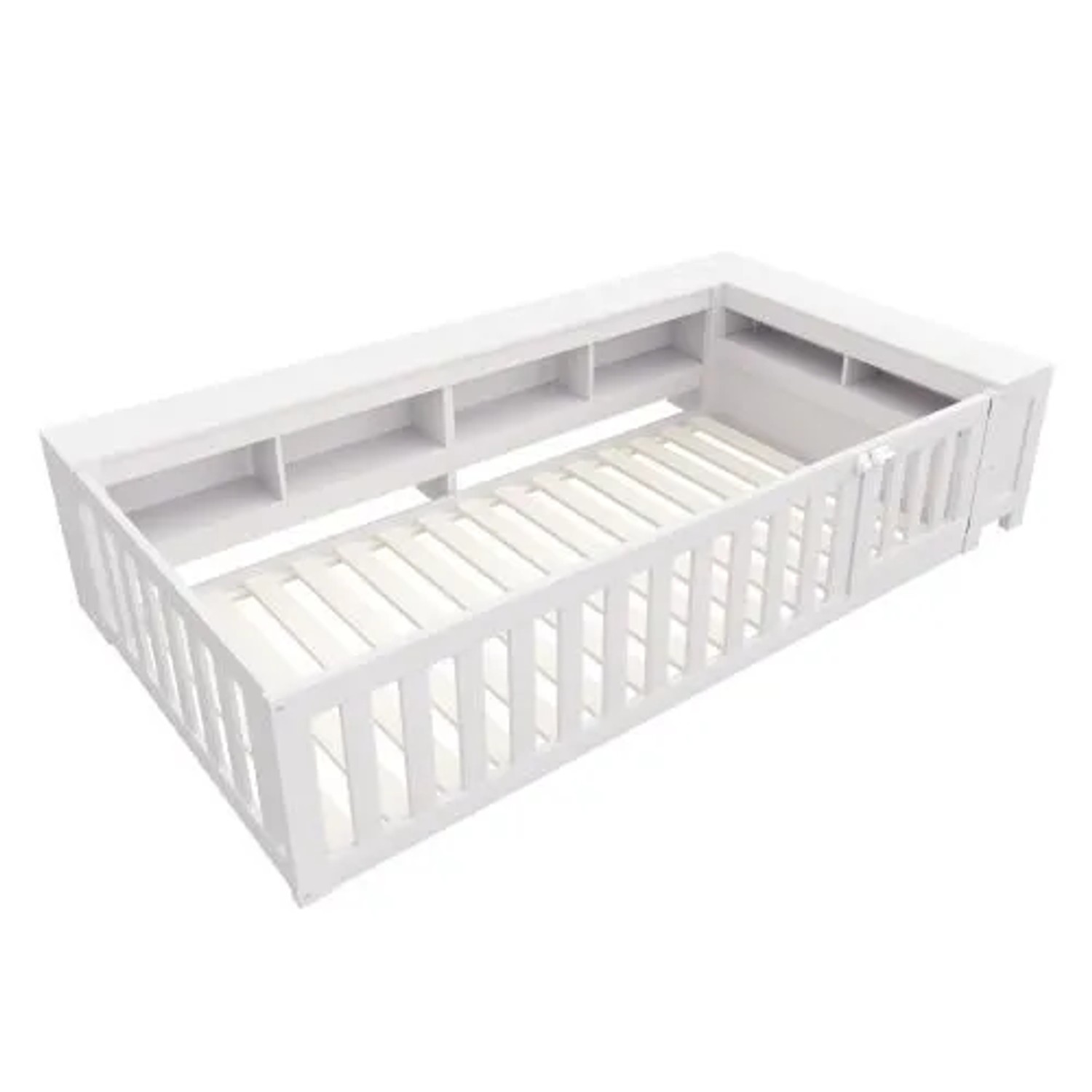 KOMHTOM Kinderbett 90 x 200 Cm  Massivholzbett Mit Viel Stauraum  Lattenrost  Einzelbett  Weiß