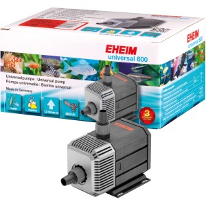 Eheim Universal 600 Aquarium-Pumpe: Graue und schwarze Pumpe mit Verpackung.