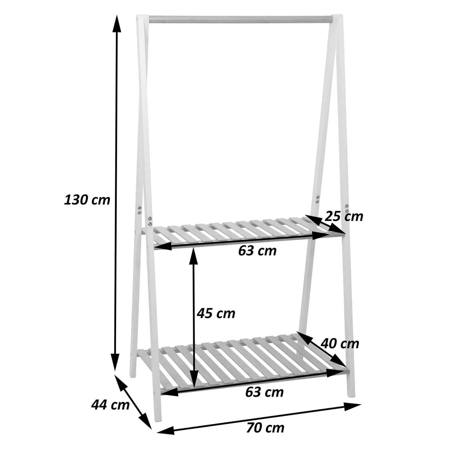 MCW Bambus Standgarderobe mit Kleiderstange und 2 Ablagen, 130x70x44cm, natürliche Holzoptik.