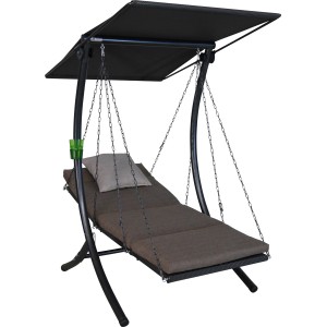 Angerer Hollywoodschaukel Swing Smart Olive, 1-Sitzer mit Sonnendach und Liegefläche.