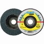 Zwei Klingspor SMT 624 Schleifmopteller, gewölbt, für Edelstahl/Stahl. Eine Disc zeigt Label (Korn 40, 125mm).