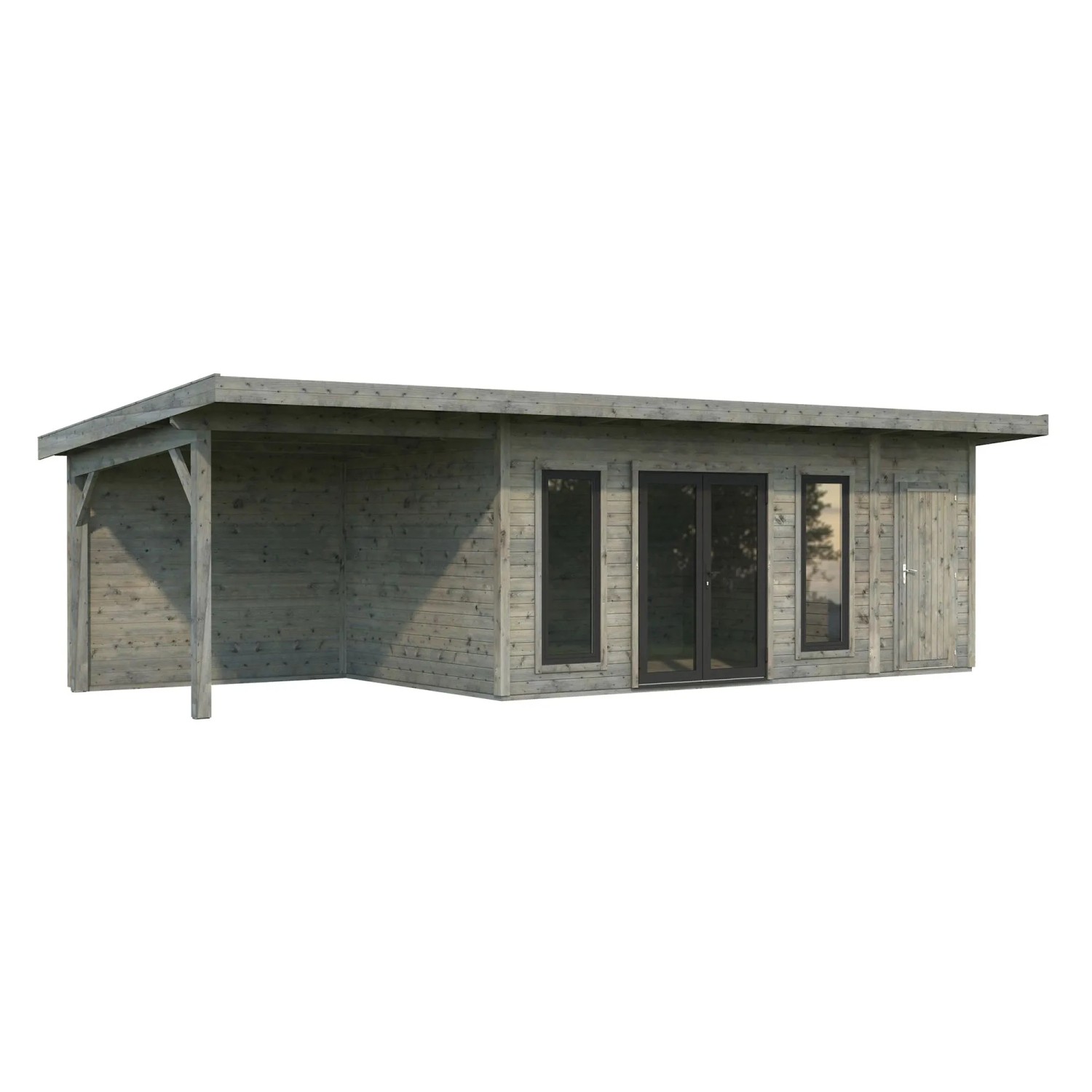 Palmako Holz-Gartenhaus Aurelia Pultdach Tauchgrundiert 889 cm x 300 cm 24,6 m²