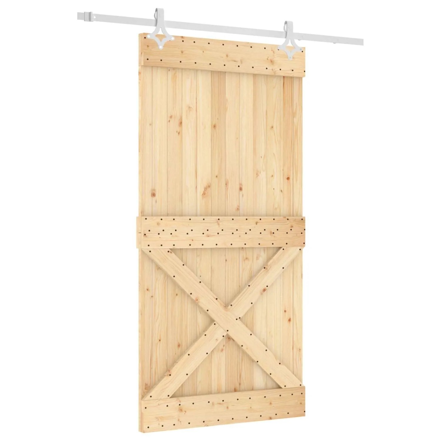 vidaXL Schiebetür Natur und Weiß 100 x 210 cm Massivkiefer 3445118