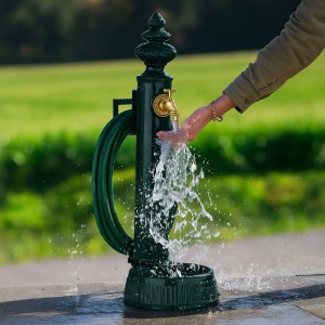 Relaxdays Standbrunnen Metall Dunkelgrün Schlauchhalter 87 cm x 26 cm x 43 cm 4,2 kg