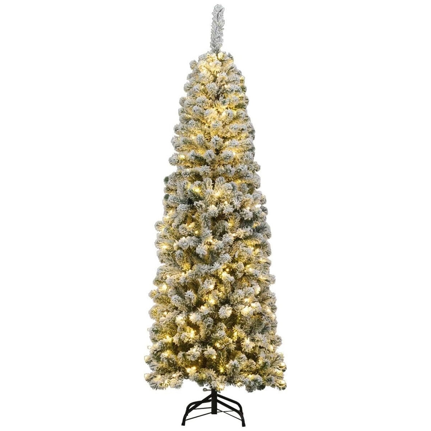 Costway Bleistift Weihnachtsbaum mit Schnee und Led-Leuchten 180cm