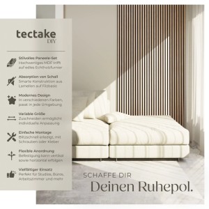 Tectake Akustikpaneele Sonic Wall IV in Eiche Hell, 4er Set. Holzlamellen auf Filz für Schallabsorption im Wohnraum.