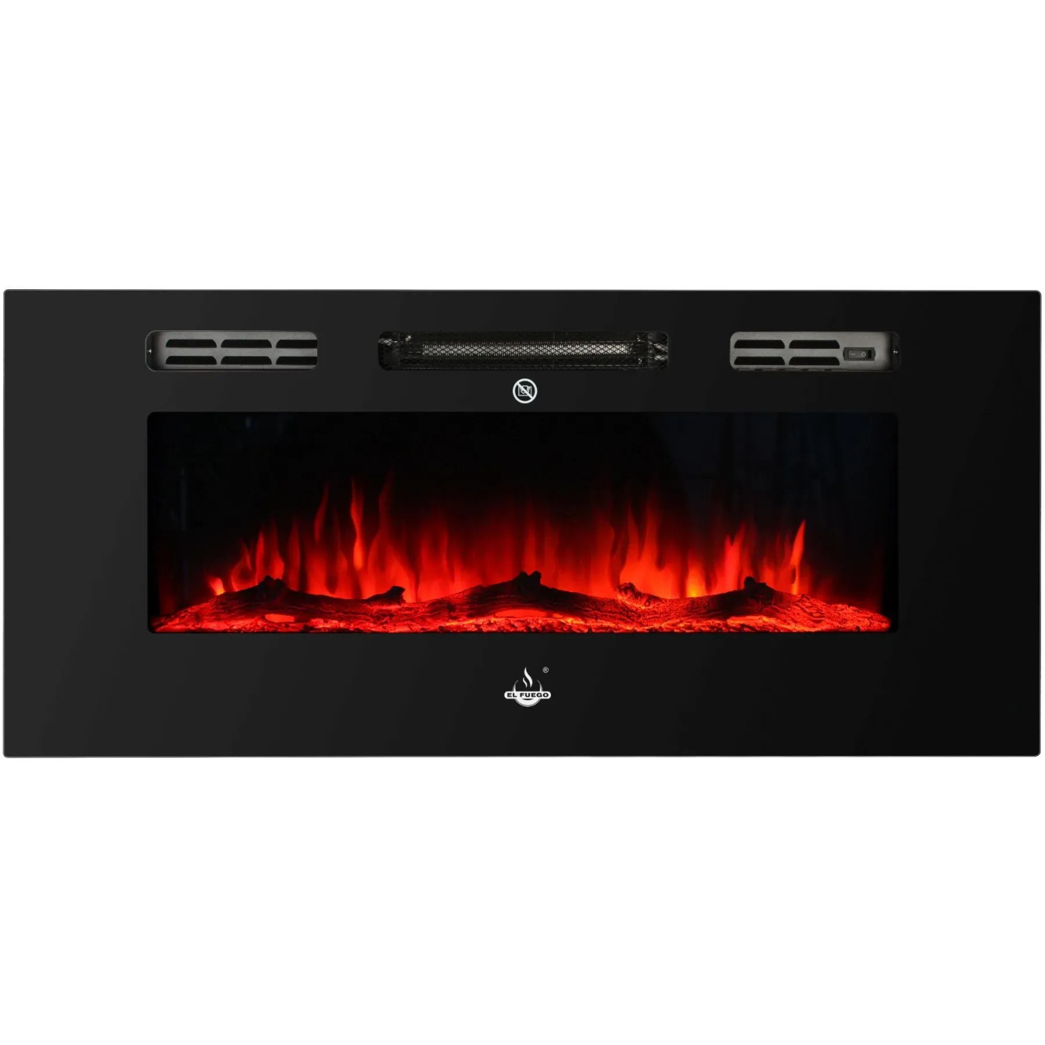 Schwarzer El Fuego Elektrokamin Bern 130 mit LED-Flammeneffekt zur Wandmontage.