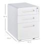 Weißer Vinsetto Rollcontainer mit 3 Schubladen, abschließbar, mobil. Maße: 39x48x59 cm. Perfekt für Büro & Aufbewahrung.