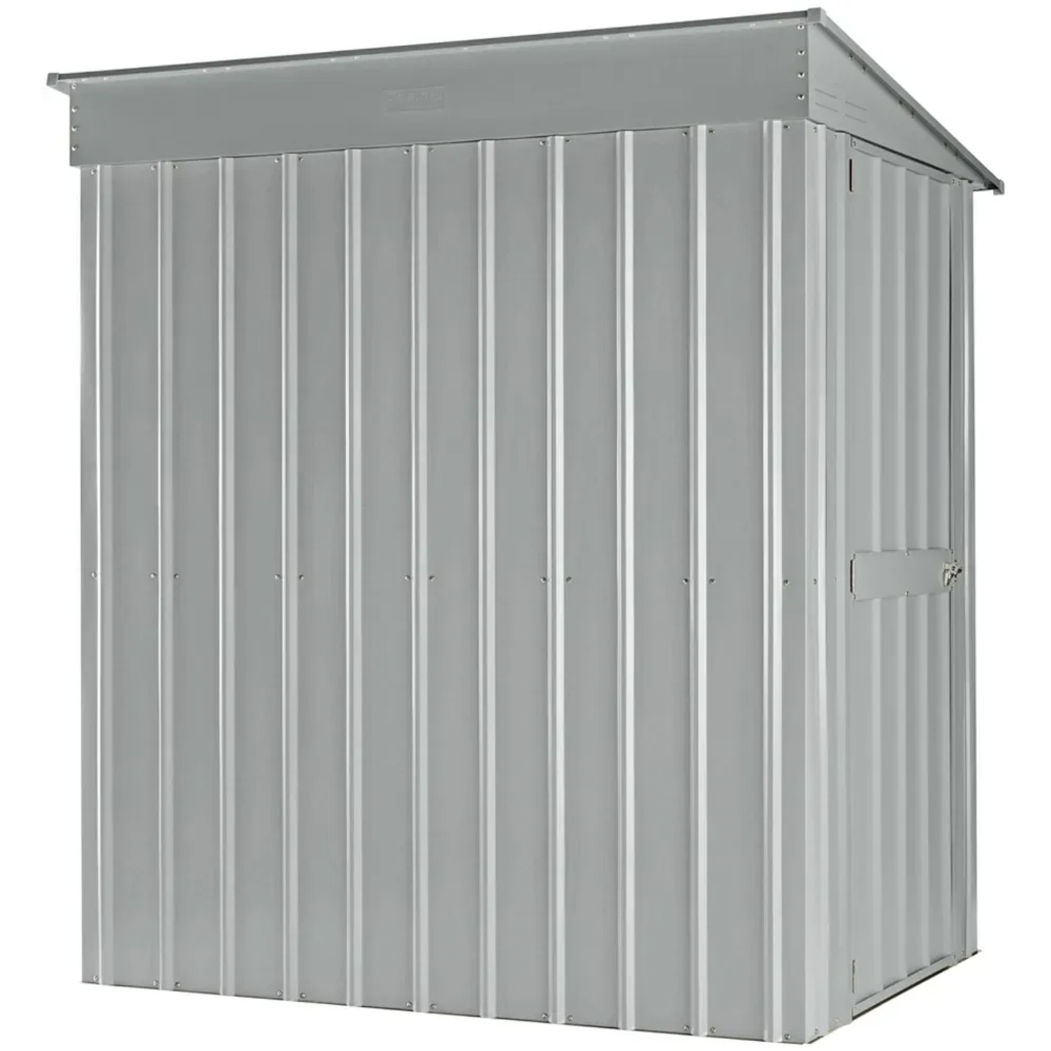 Globel Metall-Gerätehaus Skillion 64, silber metallic, Seitenansicht.