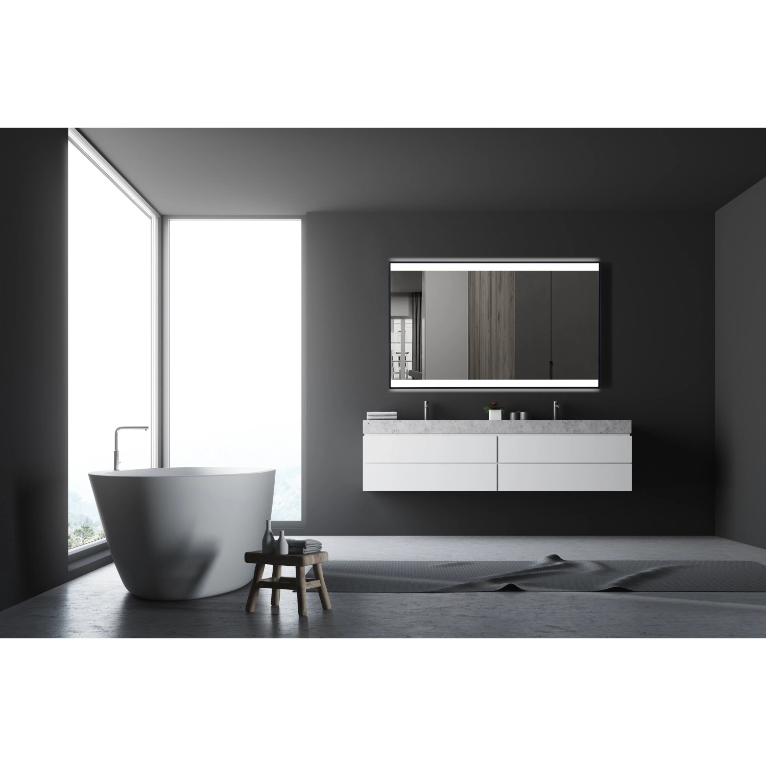 DSK Design LED-Lichtspiegel Black Stark, 120x70 cm, im modernen Badezimmer.