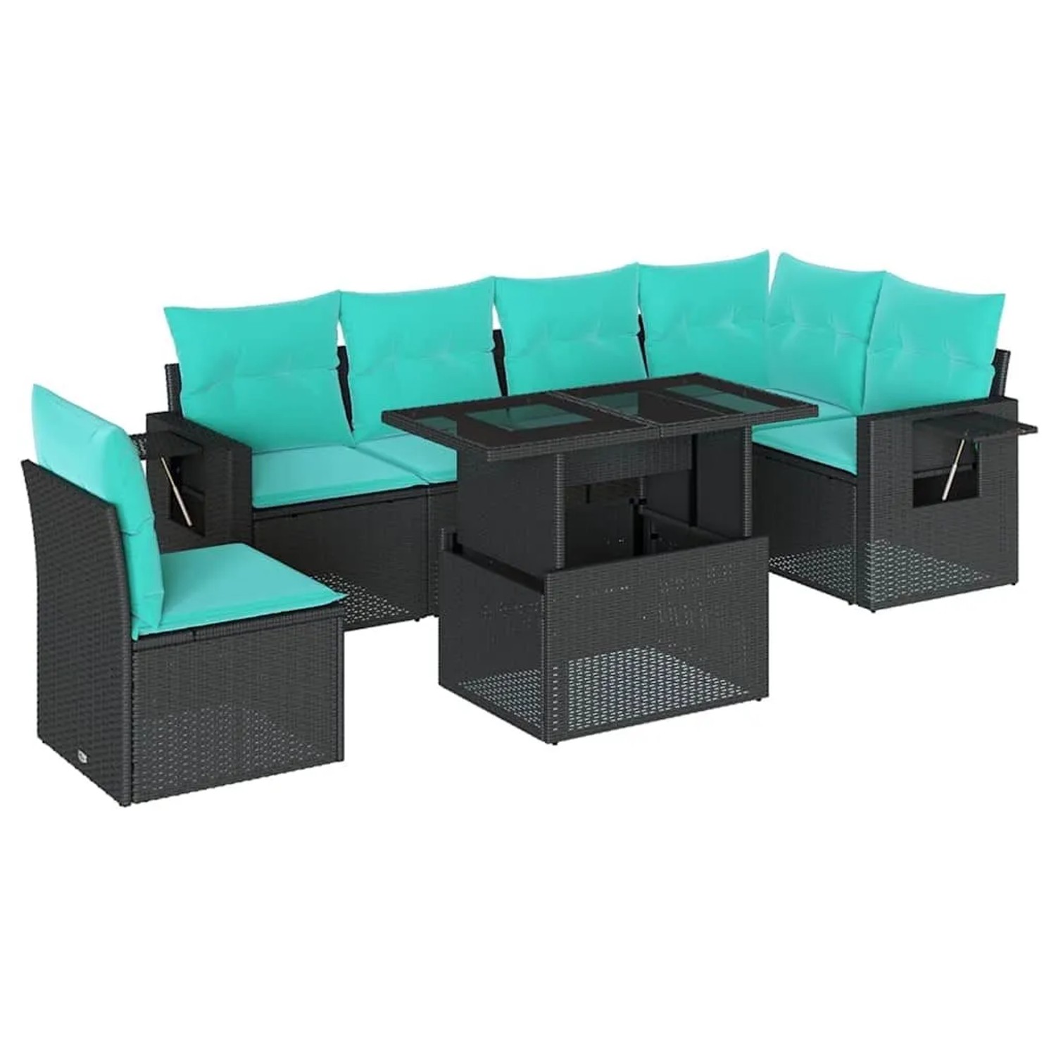 vidaXL 7-Tlg Gartensofa-Set mit Kissen Schwarz Polyrattan 3267937 günstig online kaufen