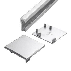 Doorlegro Distanzprofil-Set EasySlide 65, silberfarben, mit Profil und Endkappen.