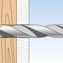 Illustration: Fischer Duotec Kippdübel 10 S mit Schraube in Wand und Holz.