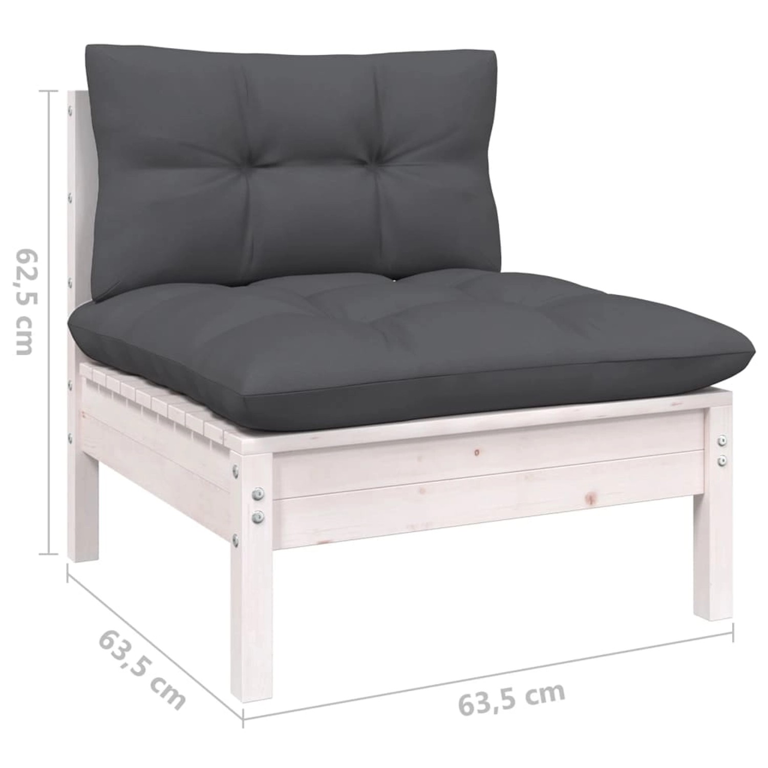 vidaXL Gartenmöbel: Lounge-Sofa aus Kiefernholz, weiß mit anthrazitfarbenen Kissen.