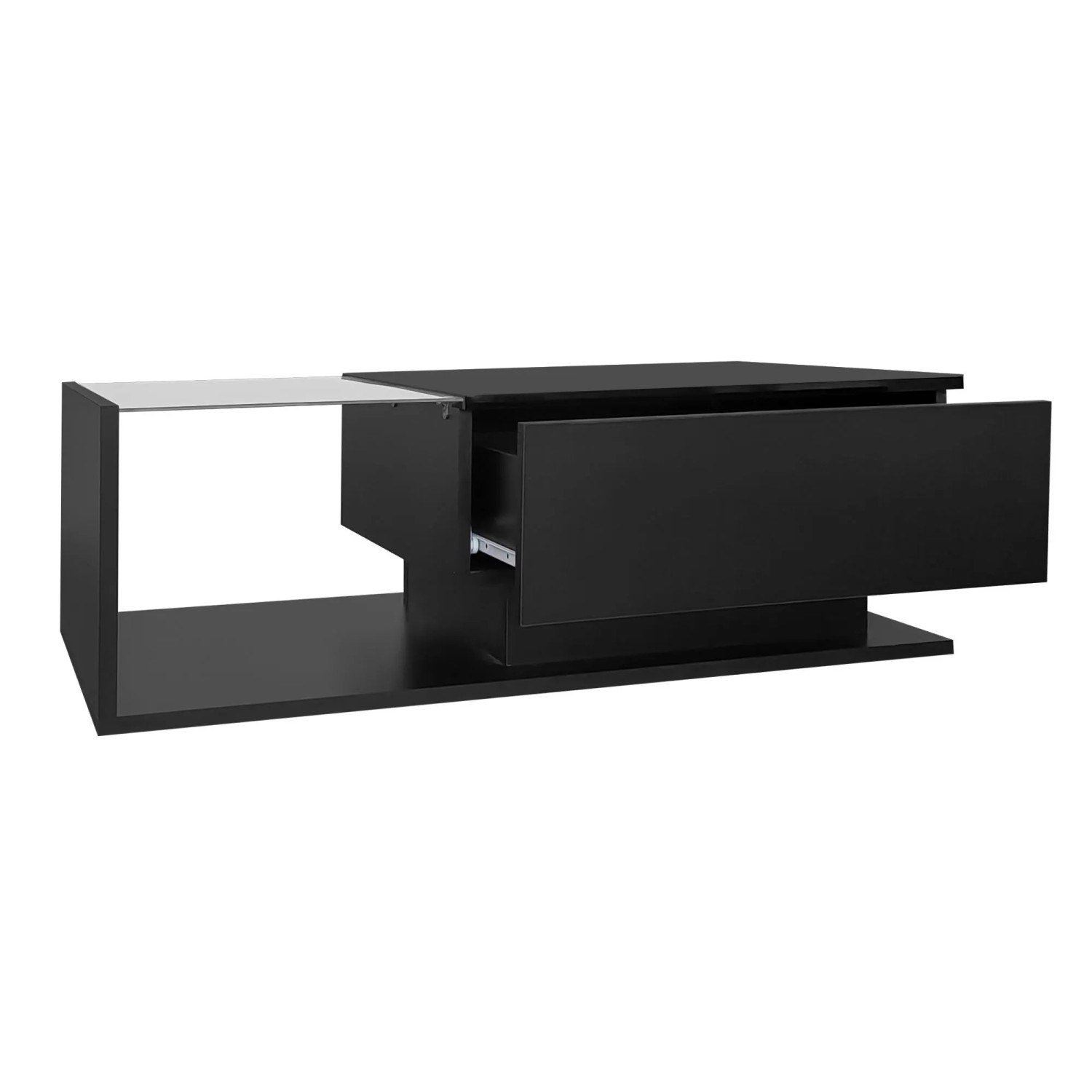 Okwish Couchtisch Mit Led-Beleuchtung Glasplatte Und Schubladen Schwarz 100 × 50 Cm
