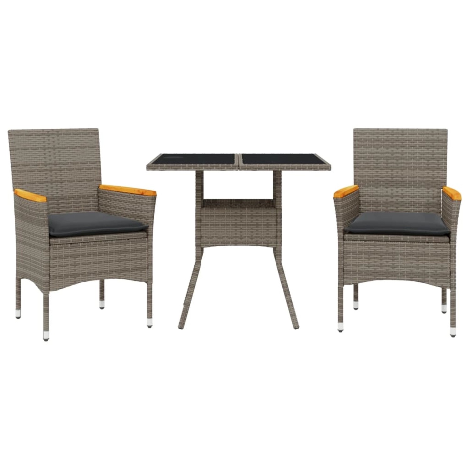 vidaXL 3-Tlg Garten-Essgruppe mit Kissen Grau Poly Rattan und Glas 3278705 günstig online kaufen