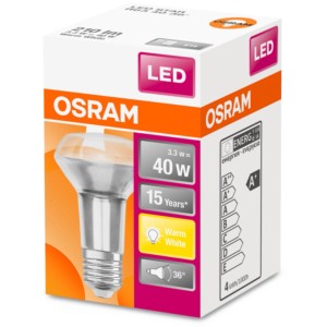 Osram LED Reflektorlampe E27, 2,6W, warmweiß, im Karton. Kompakte E27 LED für Wohnräume.