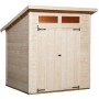 Unbehandeltes Weka Holz-Gartenhaus Triest mit Pultdach, 198x237 cm. Gartenhaus mit Doppeltür und zwei Fenstern.
