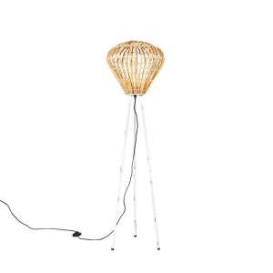 QAZQA Ländliche Stehlampe Stativ Bambus mit Weiß Canna Diamond