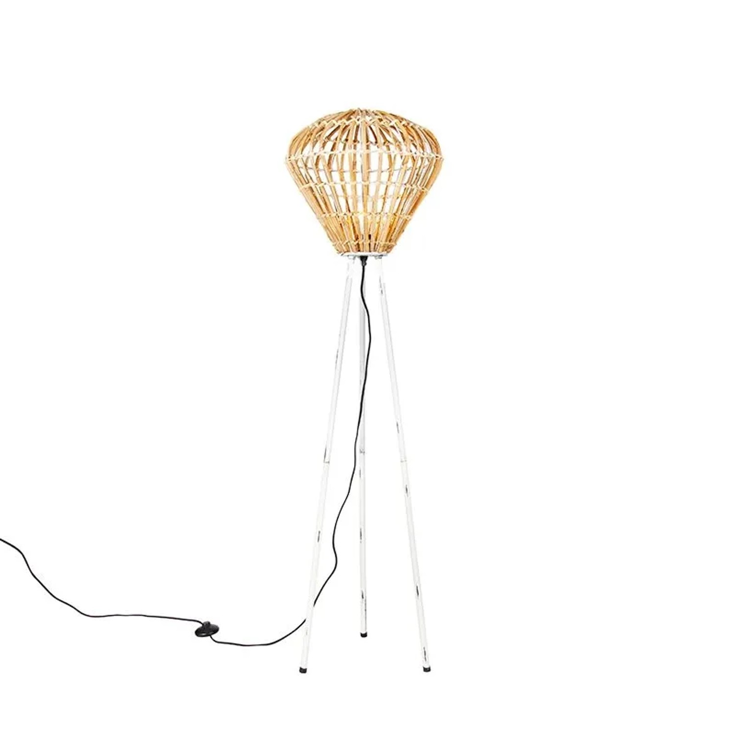 QAZQA Ländliche Stehlampe Stativ Bambus mit Weiß Canna Diamond