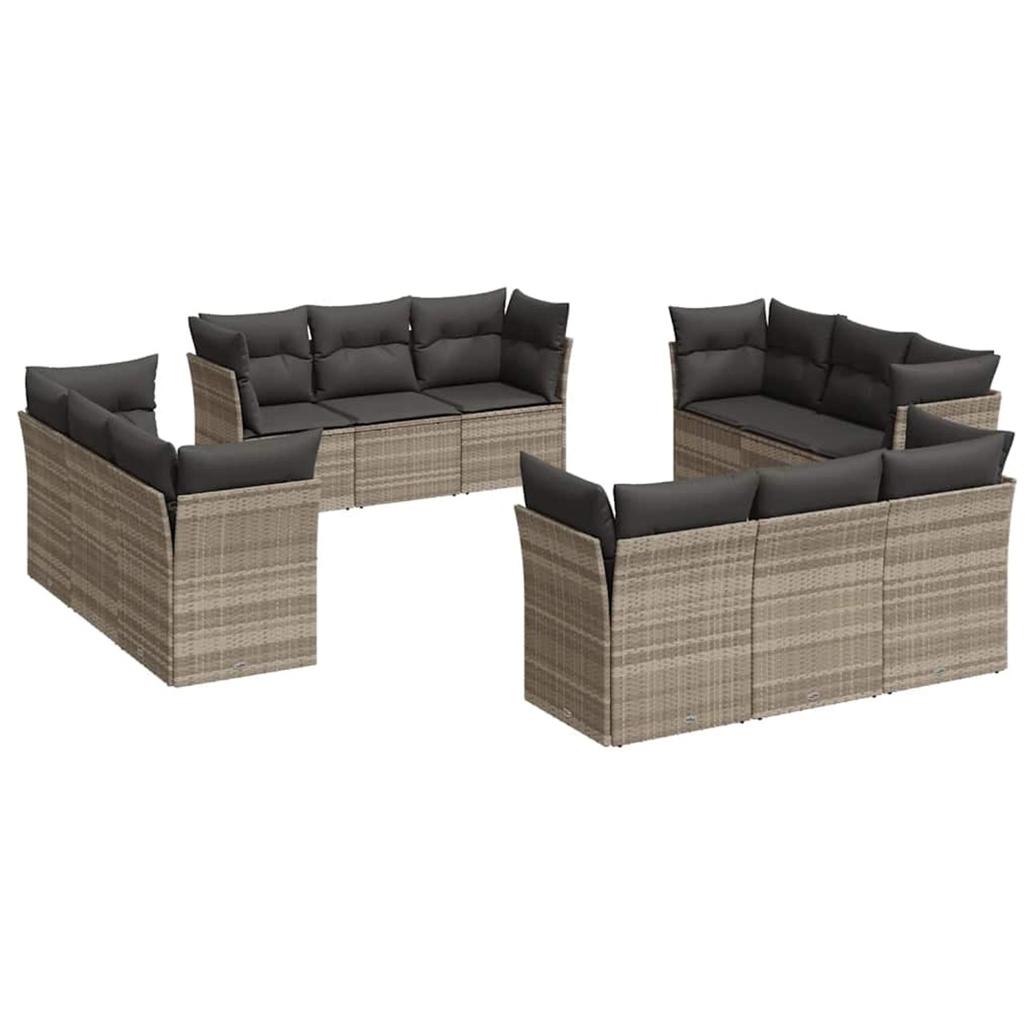 vidaXL 12-Tlg Garten-Sofagarnitur mit Kissen Hellgrau Poly Rattan 3217332 günstig online kaufen
