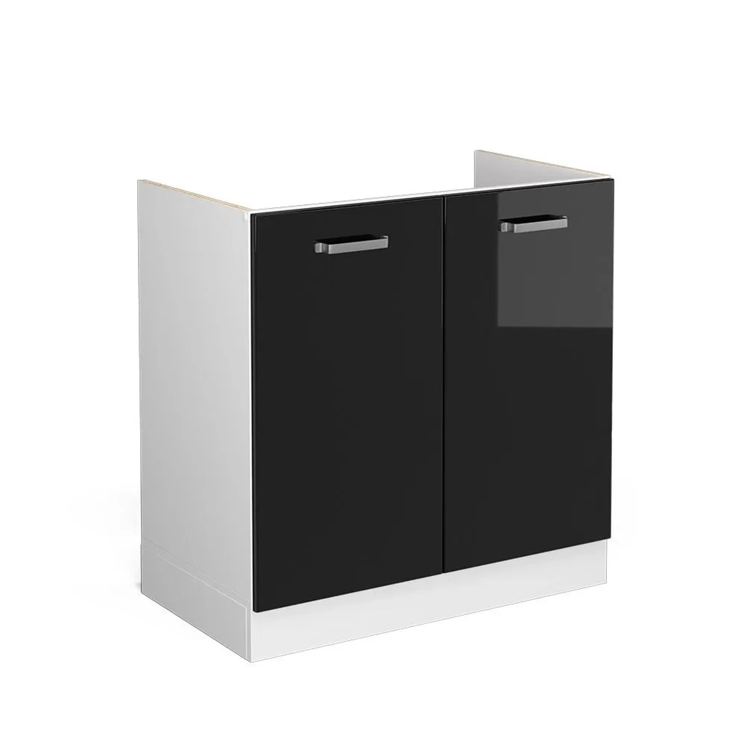 Vicco Spülenunterschrank R-Line Schwarz Hochglanz Weiß 80 cm ohne Arbeitsplatte