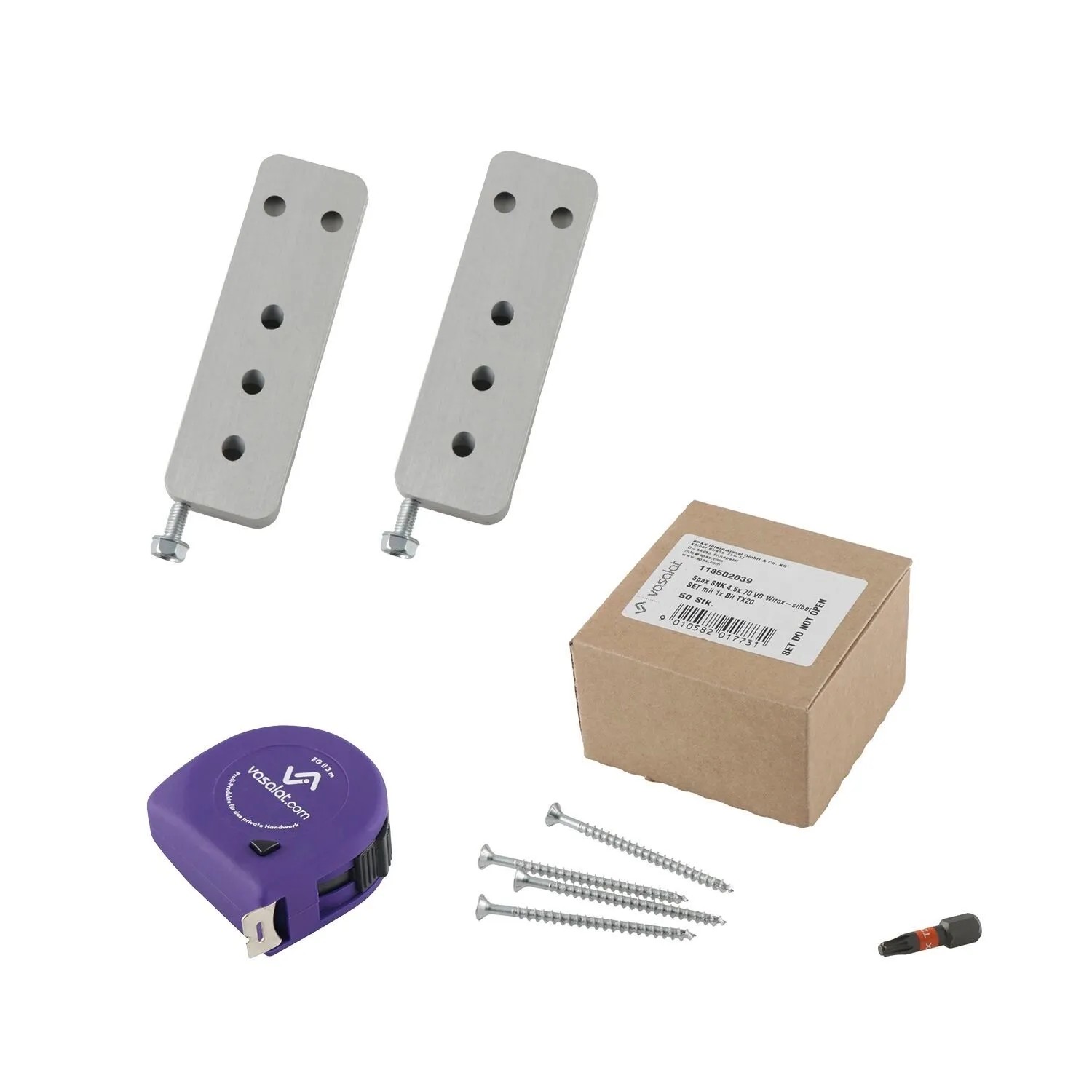 vasalat Set HVP Schwerlastverbinder 25x80x12 mm mit Sicherung Spaxschrauben & Bit TX20